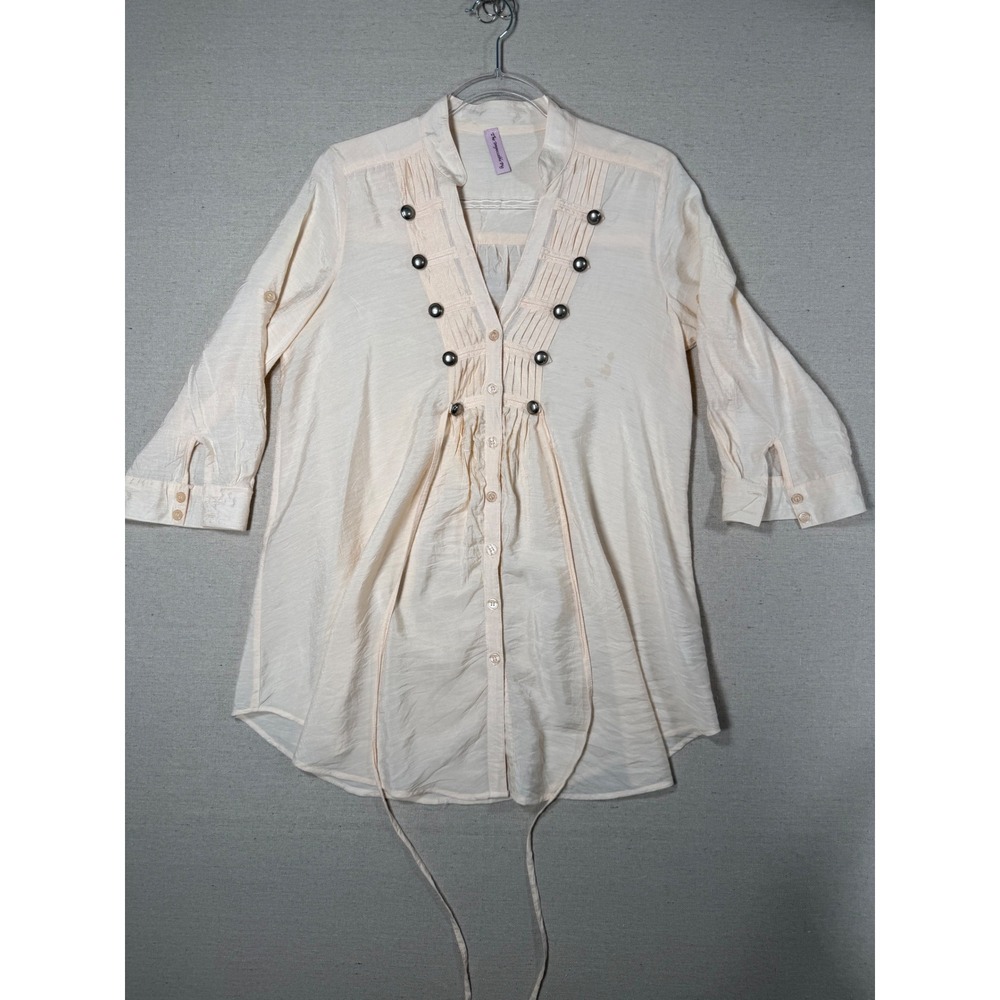 The Impeccable Pig Cream Cotton Military Tunic Blouse Pintuck Halloween Large